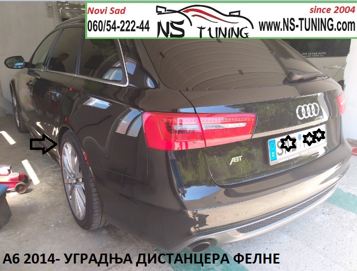 audi a6 c7 distanceri felne 5x112 66.5 20mm debljina produzeni srafovi 14x1.5 ugradnja novi sad tuning
